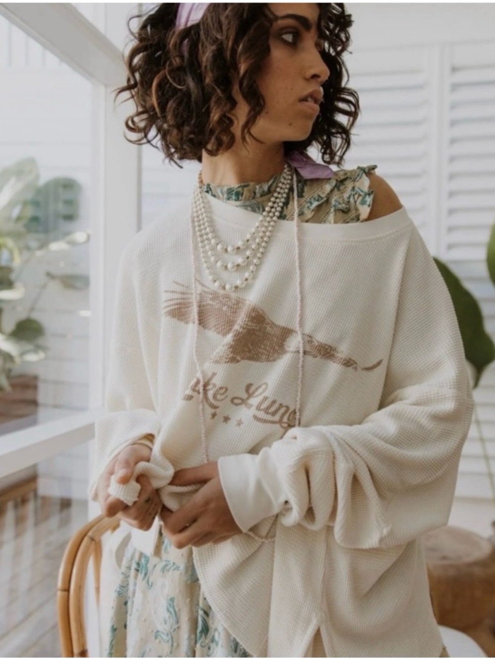 Lake Luxe Cream Eagle Graphic Waffle Knit Sloppy (as the AU ladies call it)